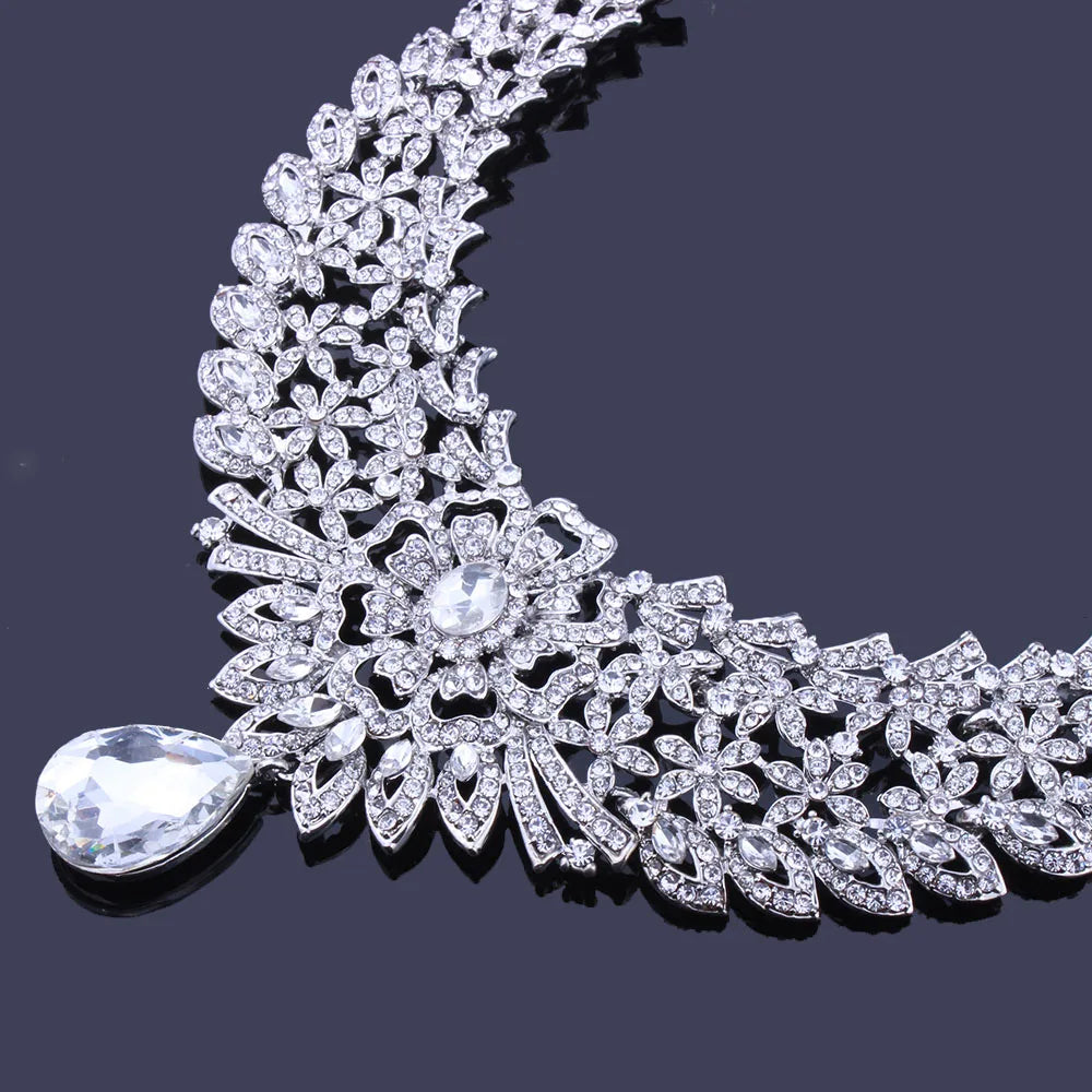 FARLENA Classic Indian Bridal Necklace Earrings and Frontlet set Luxury Bridal Wedding Crystal Rhinestones Jewelry sets