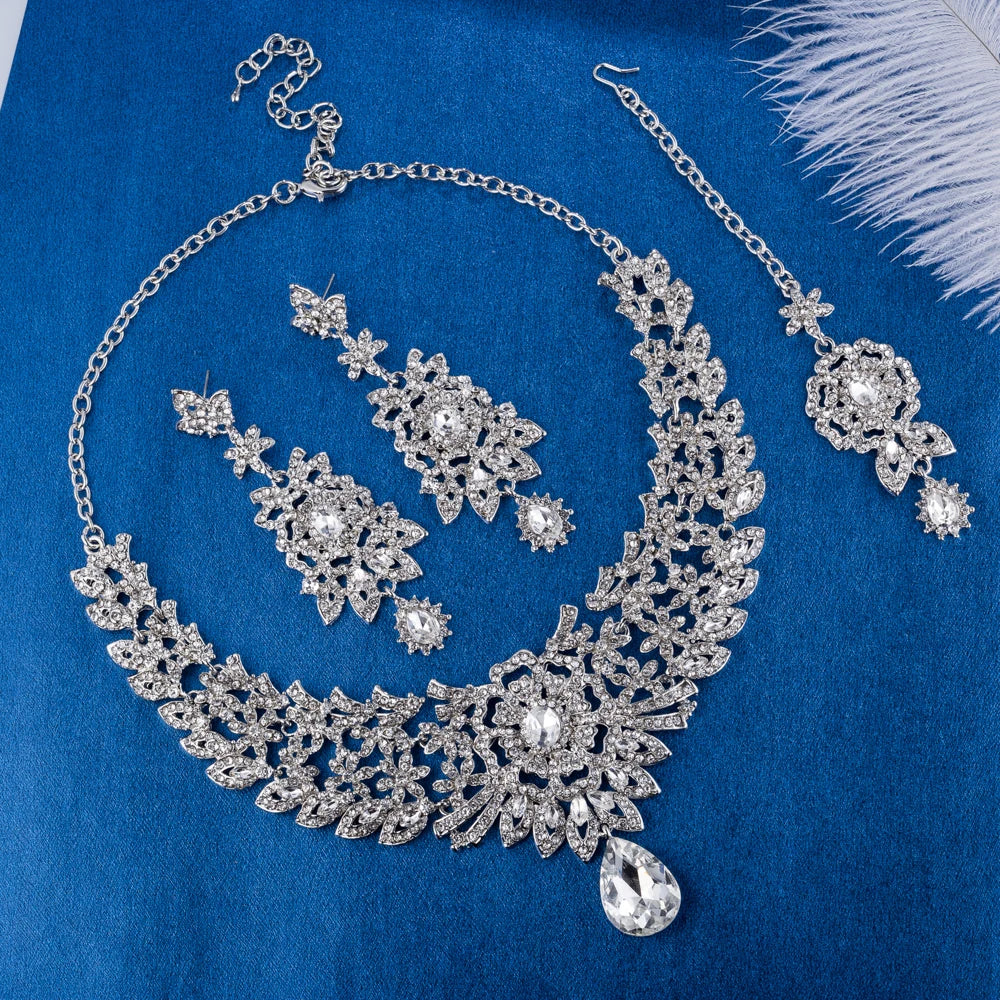 FARLENA Classic Indian Bridal Necklace Earrings and Frontlet set Luxury Bridal Wedding Crystal Rhinestones Jewelry sets