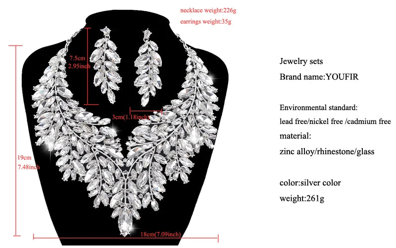 Luxurious Dubai Style Wedding Earring Sets Rhinestone AB Crystal Statement Bridal Necklace Christmas Prom Gift For Women Jewelry