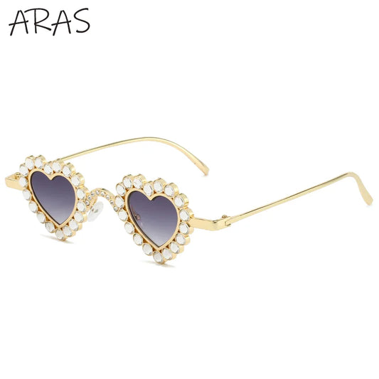 Small Frame Heart Sunglasses Women Men 2024 Luxury Brand Diamond Punk Sun Glasses For Female Fashion Metal Shades Eyewear UV400