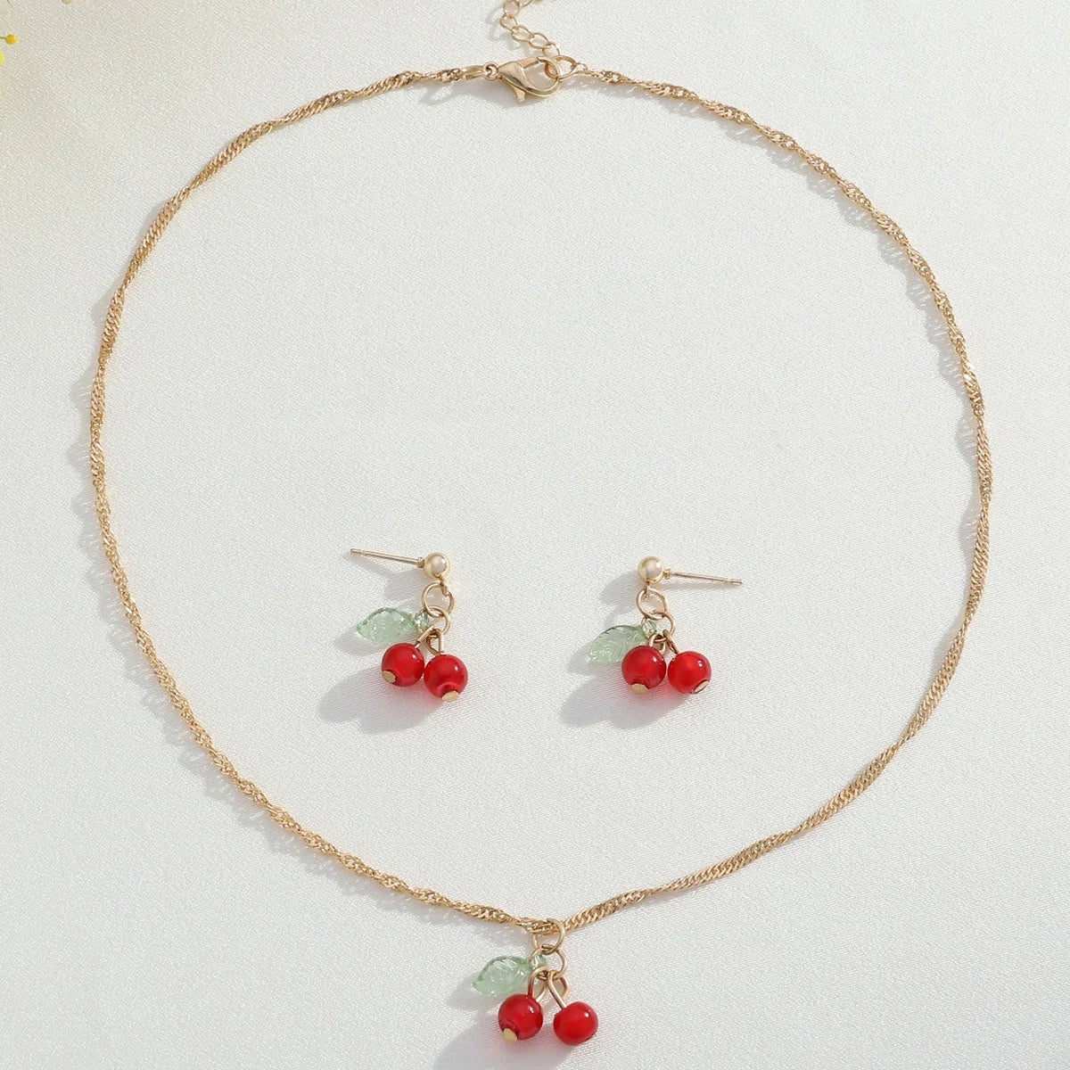 Cherry Red Necklace Earring Set Light Luxury And Niche Design Collarbone Chain Elegant And Exquisite Set Jewelry For Women