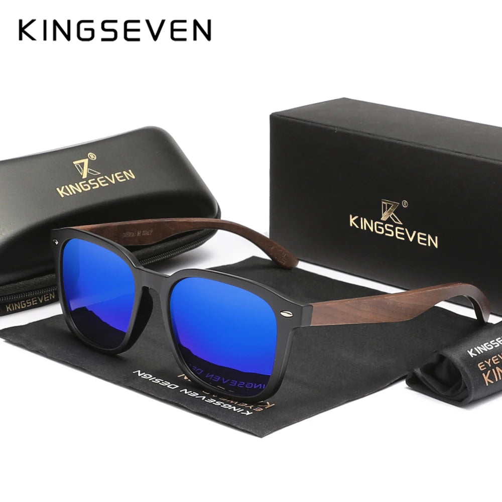 KINGSEVEN Classic Walnut Sunglasses Women/Men Polarized UV400 Lens Fashion Wooden Glasses Square Large Frame Driving Eyewear