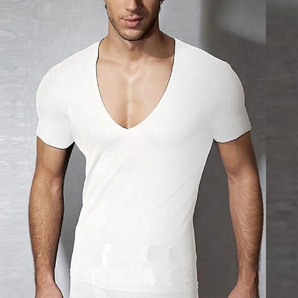 Men Tops T-Shirts Muscle Training Short Sleeve Summer V-Neck Bodybuilding Breathable Gym Wear Ice Silk Comfort