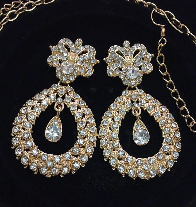 FARLENA Classic Indian Bridal Necklace Earrings and Frontlet set Luxury Bridal Wedding Crystal Rhinestones Jewelry sets