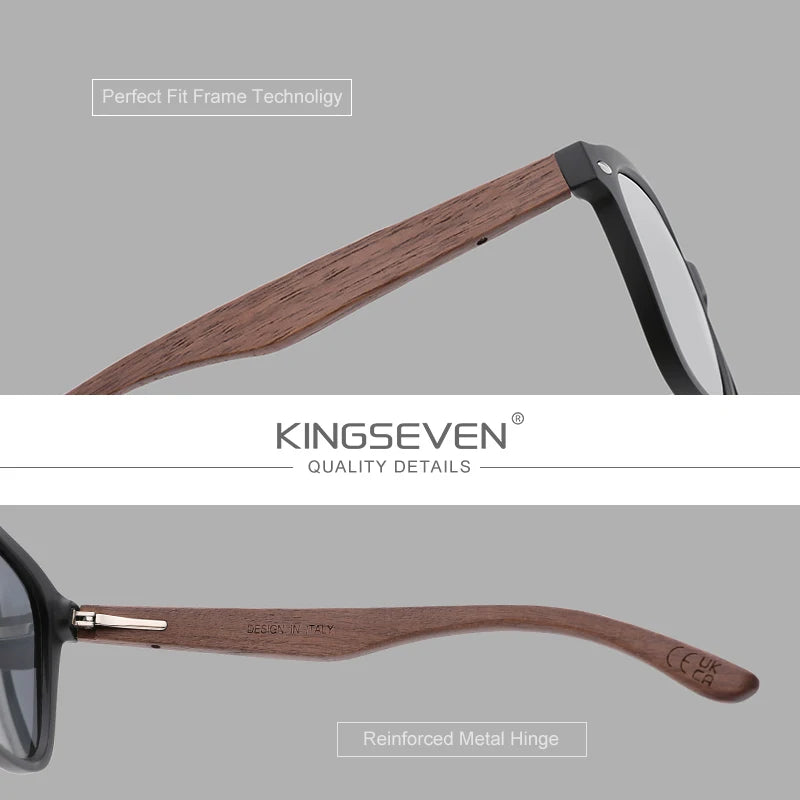 KINGSEVEN Classic Walnut Sunglasses Women/Men Polarized UV400 Lens Fashion Wooden Glasses Square Large Frame Driving Eyewear