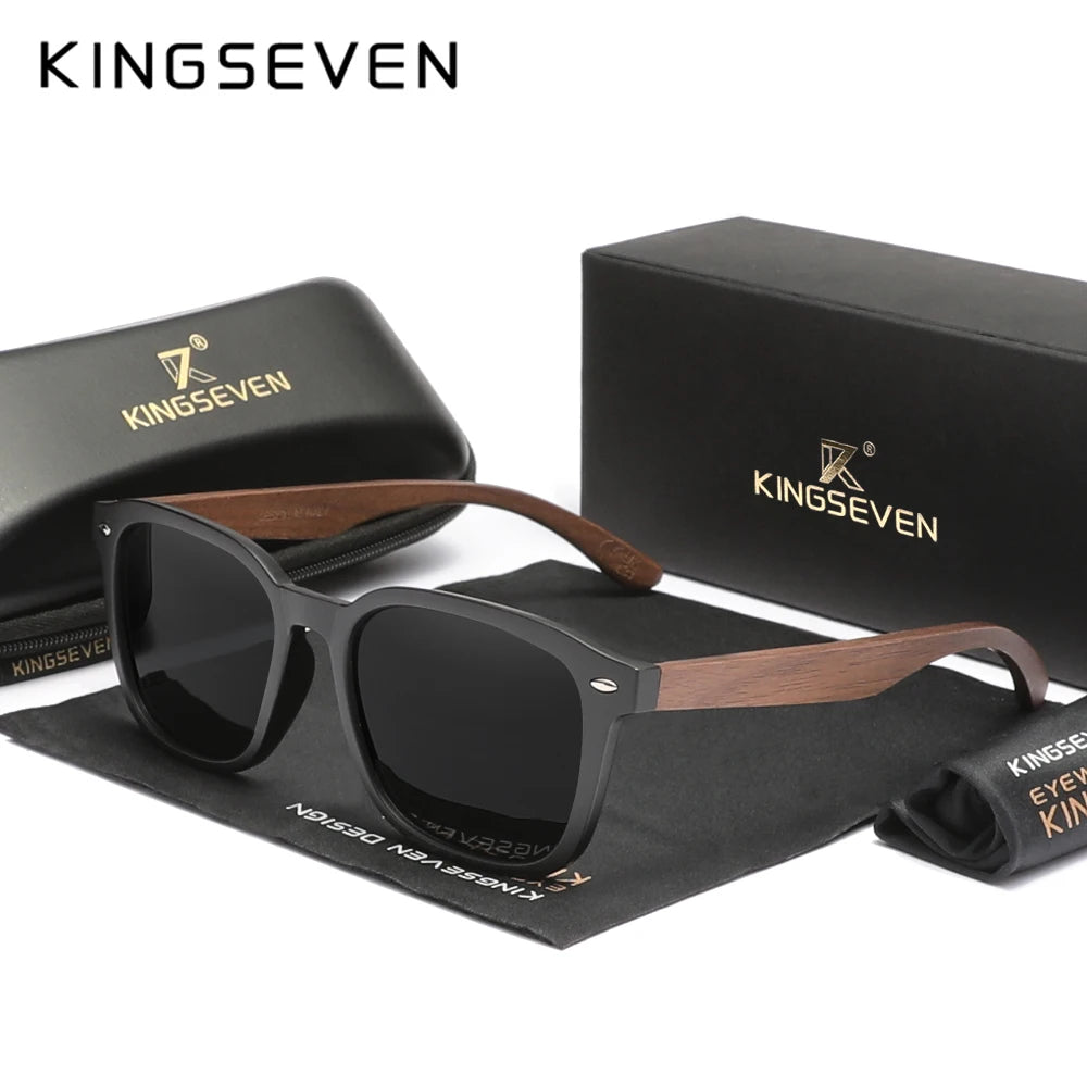 KINGSEVEN Classic Walnut Sunglasses Women/Men Polarized UV400 Lens Fashion Wooden Glasses Square Large Frame Driving Eyewear