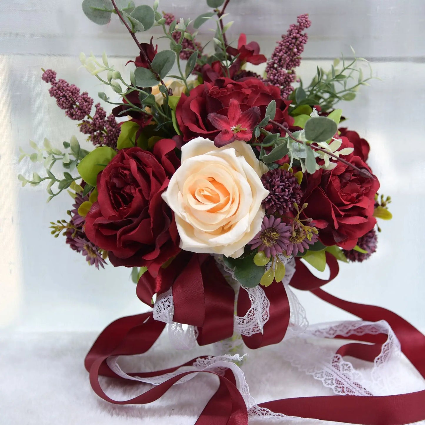 Burgundy Wedding Bouquet Cascading Bridal Bouquet Wedding Ceremony Anniversary Rustic Vintage Wedding Flowers Bridalside Bouquet