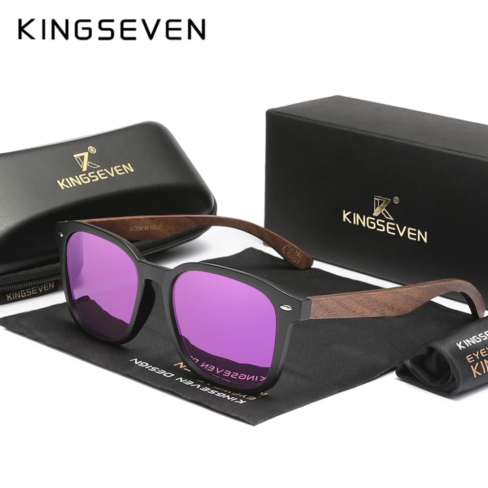 KINGSEVEN Classic Walnut Sunglasses Women/Men Polarized UV400 Lens Fashion Wooden Glasses Square Large Frame Driving Eyewear