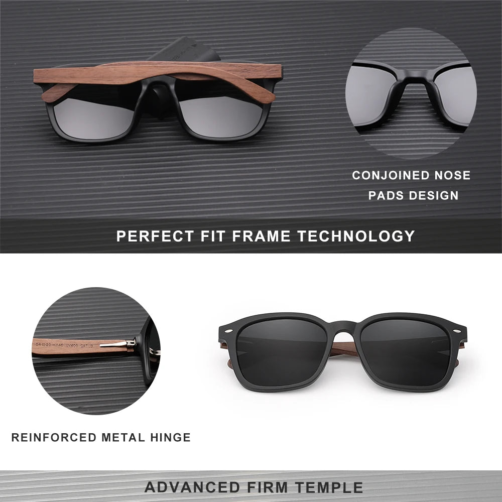 KINGSEVEN Classic Walnut Sunglasses Women/Men Polarized UV400 Lens Fashion Wooden Glasses Square Large Frame Driving Eyewear