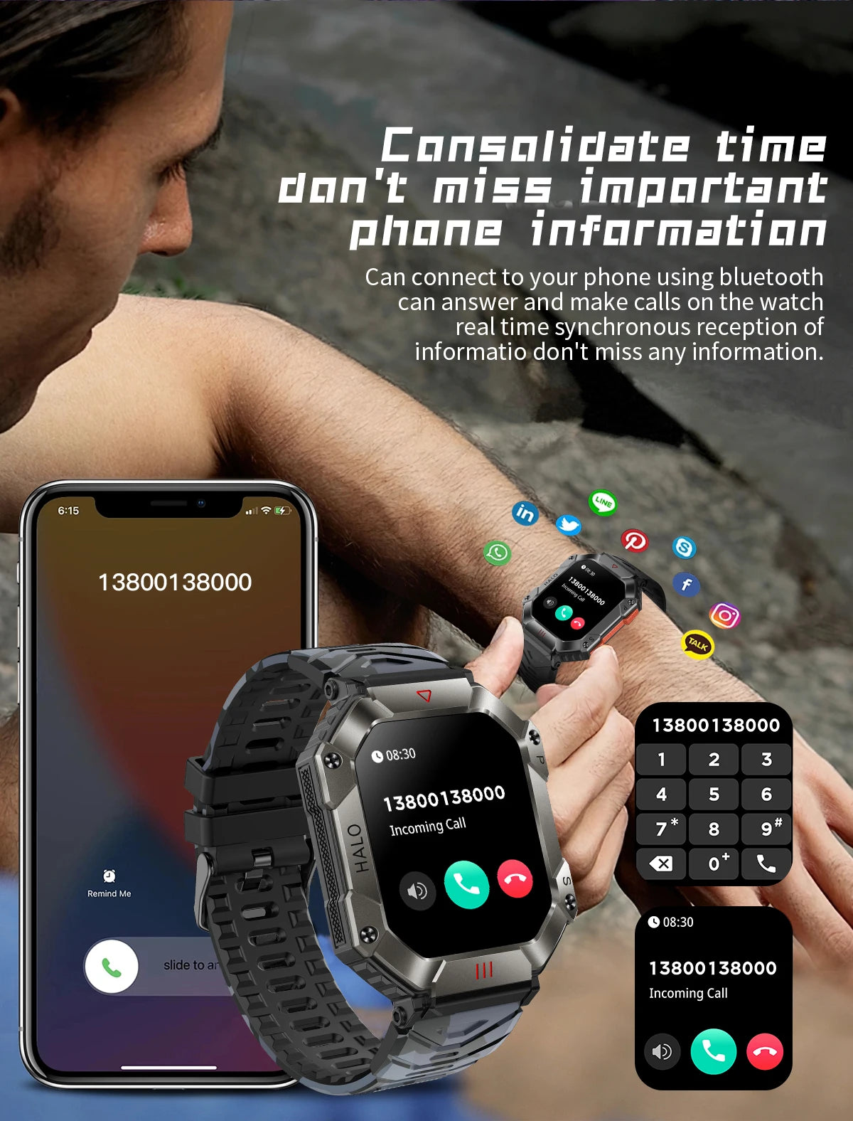 New Smartwatch 2.0 Inch Screen Health Monitoring Watches IP68 Waterproof Sport Fitness Smart Watch For Men Women Reloj Hombre