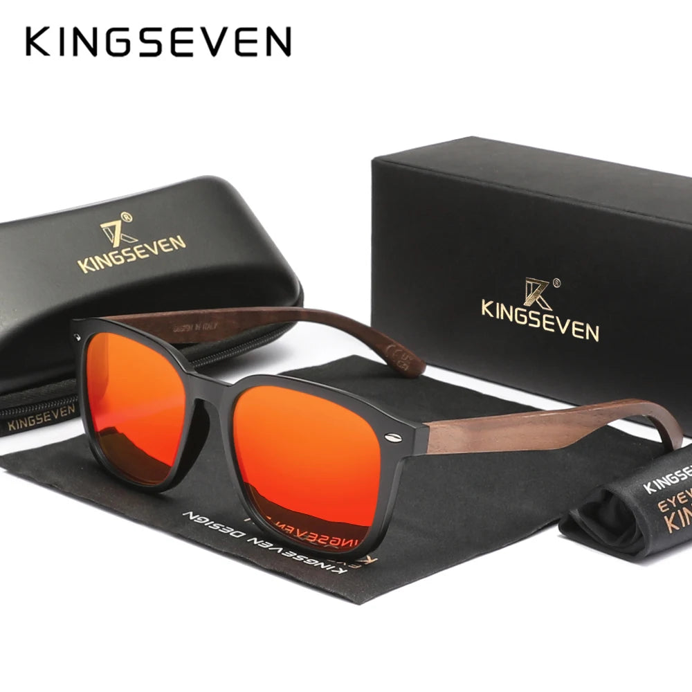 KINGSEVEN Classic Walnut Sunglasses Women/Men Polarized UV400 Lens Fashion Wooden Glasses Square Large Frame Driving Eyewear