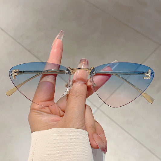 KAMMPT Stylish Triangle Gradient Shades Multi Color Decor Rimless Ladies Sunglasses Vintage Metal Ins Brand Women Sun Glasses