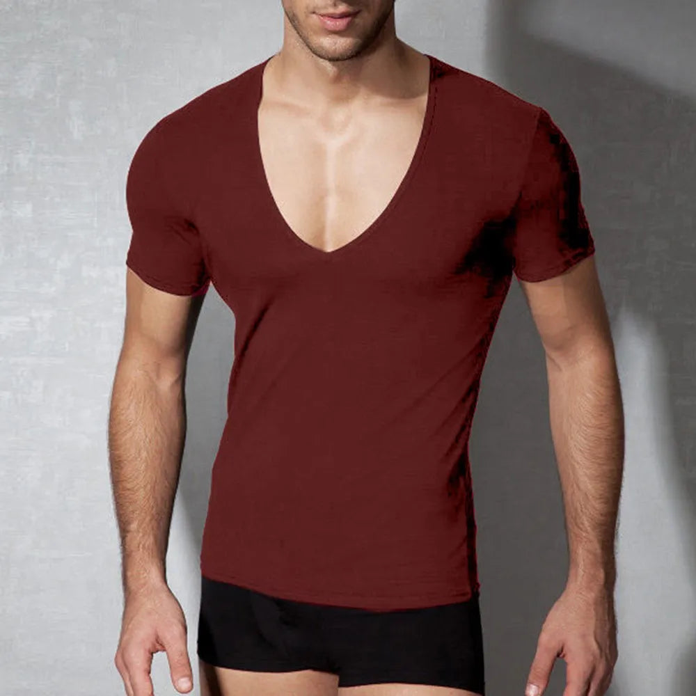 Men Tops T-Shirts Muscle Training Short Sleeve Summer V-Neck Bodybuilding Breathable Gym Wear Ice Silk Comfort