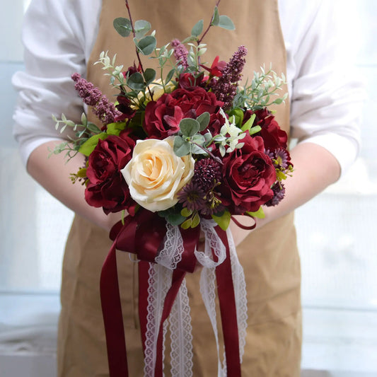 Burgundy Wedding Bouquet Cascading Bridal Bouquet Wedding Ceremony Anniversary Rustic Vintage Wedding Flowers Bridalside Bouquet