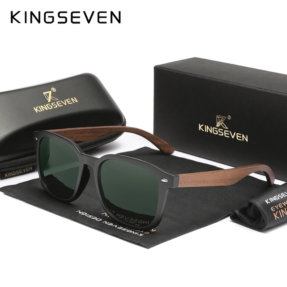 KINGSEVEN Classic Walnut Sunglasses Women/Men Polarized UV400 Lens Fashion Wooden Glasses Square Large Frame Driving Eyewear