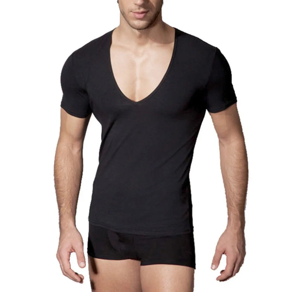 Men Tops T-Shirts Muscle Training Short Sleeve Summer V-Neck Bodybuilding Breathable Gym Wear Ice Silk Comfort